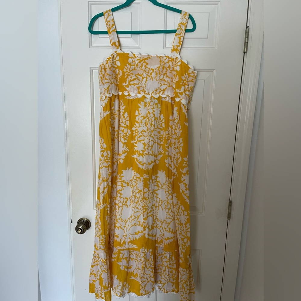 NWT Juliet Dunn Sash Bow Back palladio print midi Dress sz 3/LG in saffron